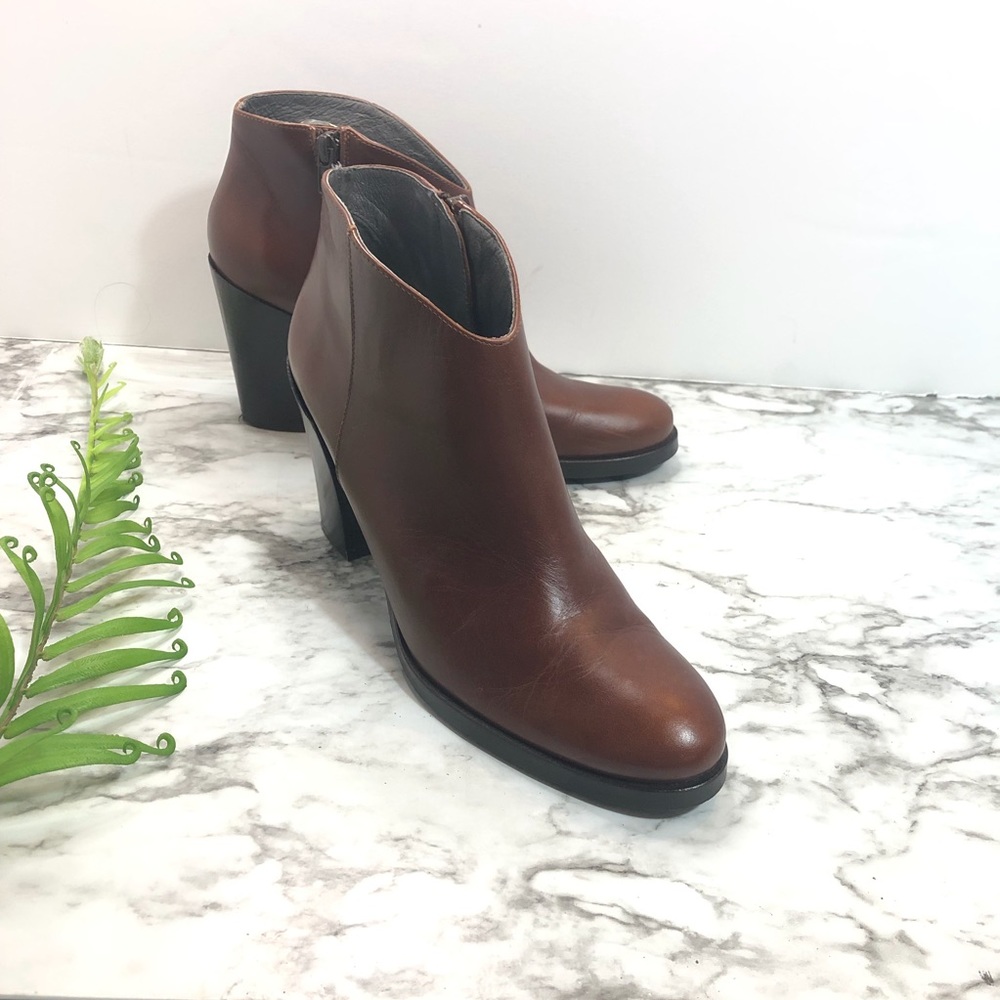 Kanna Leather Tobacco Brown Heeled Booties Size 39 - Picture 1 of 13